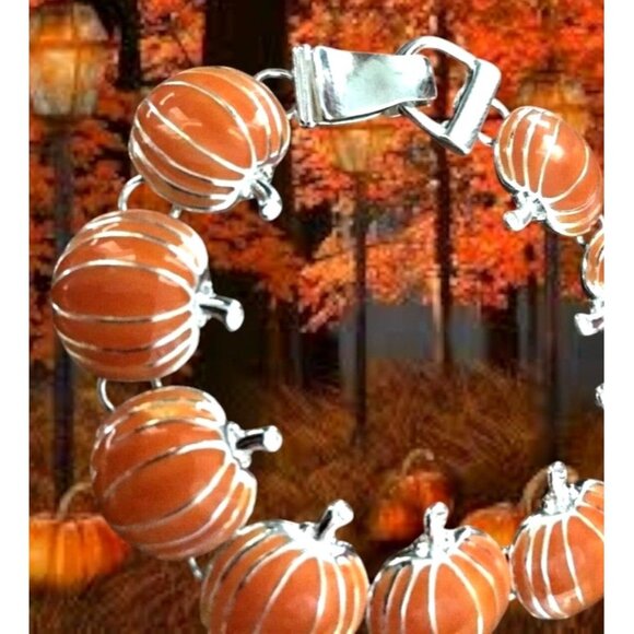 Pumpkin Bracelet Magnetic Closure New Thanksgiving Fall Jewelry Festival Harvest - Picture 1 of 11